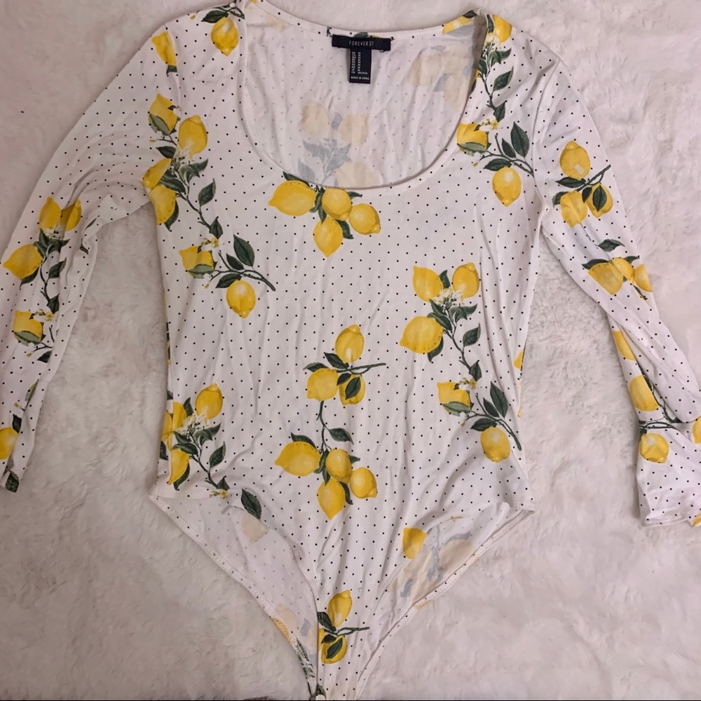 Lemon + polka dot print bodysuit